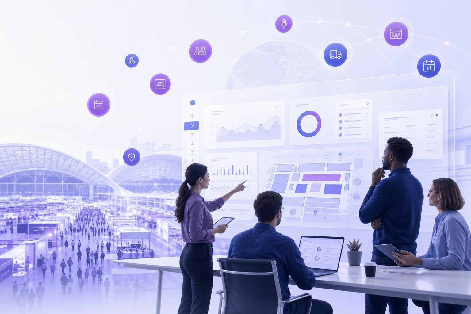 QEMENT team and fair operations ecosystem — organizer, exhibitor, and visitor platform